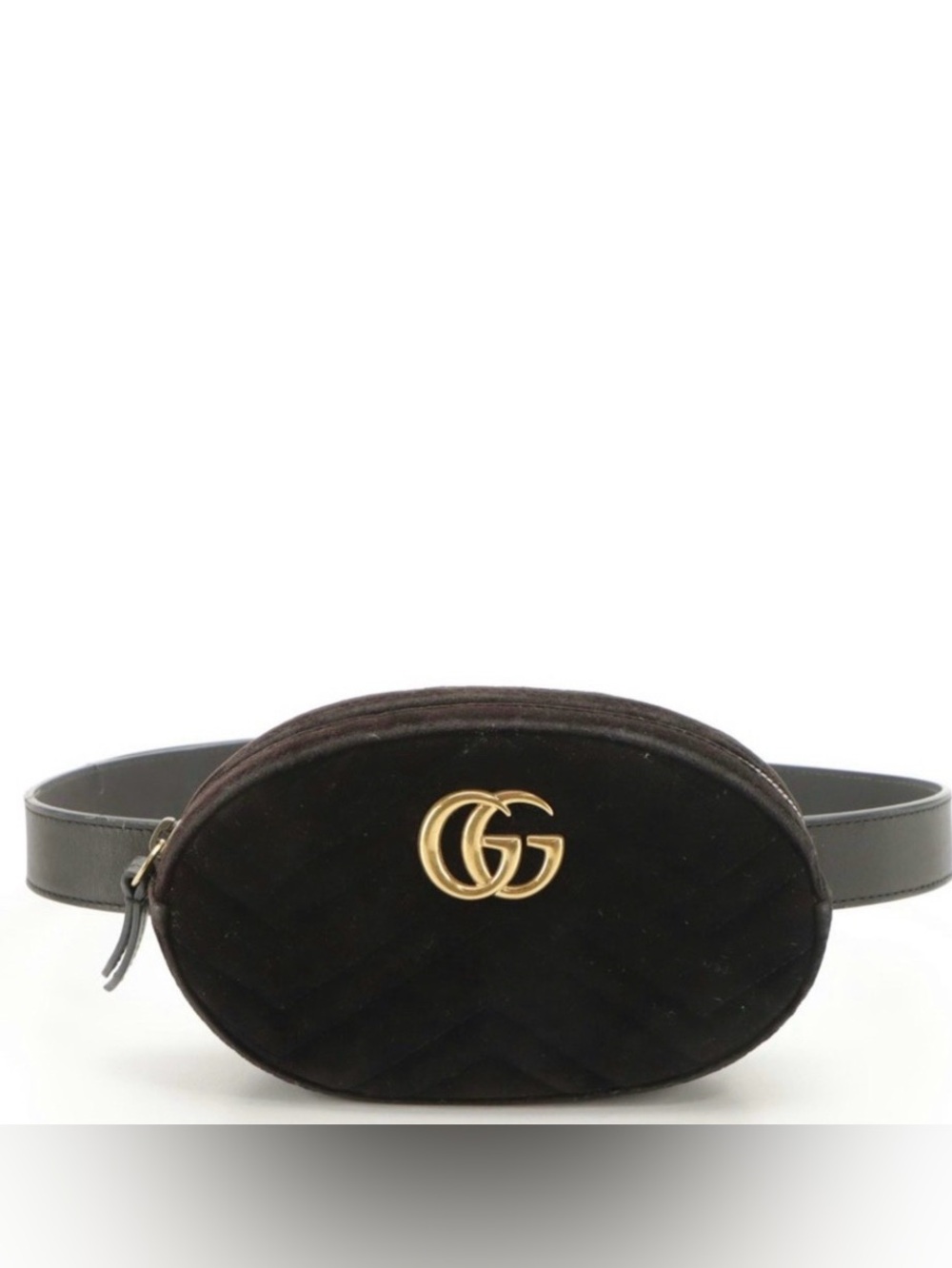 Gucci GG Marmont Belt Bag in Black Matelassé Chevron Velvet and Leather